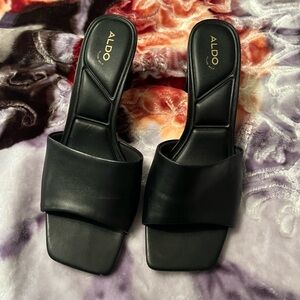 Aldo Black Leather Mules
